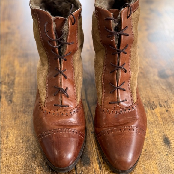 Cole Haan Brown Leather and Tan Suede Ankle Boots - Picture 4 of 7